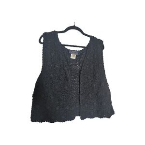 Vtg Willow Ridge Large Black Crochet Vest Whimsygoth Dark Academia Cottagecore